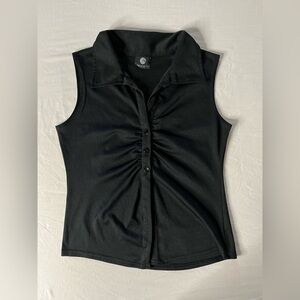 Elegant Black Sleeveless Button-Down Shirt